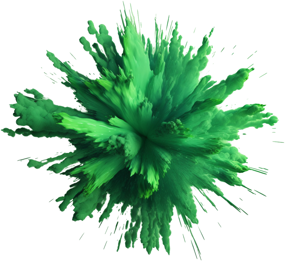Gorgeous green paint burst vibrant colors. isolated object, transparent background